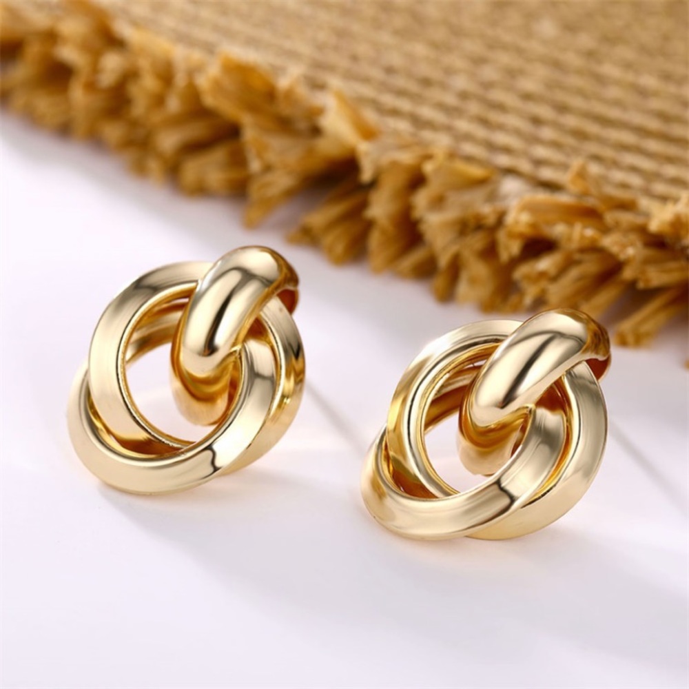 Stainless Steel Pendant Gold Double Hoop Earrings - Picture 2 of 6